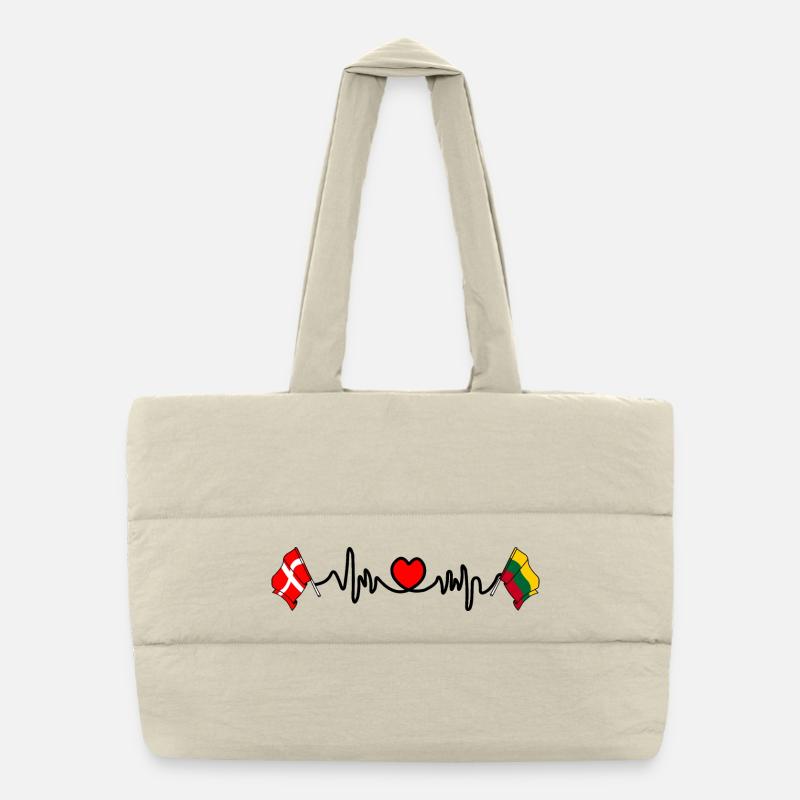 Cardio heart Drapeau Danemark, drapeau Lituanie Sac shopping matelassé