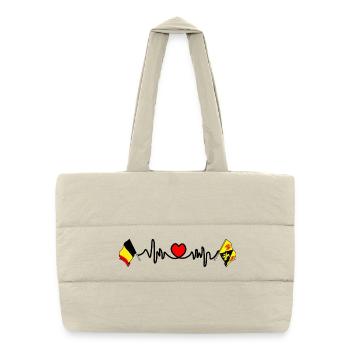 Cardio coeur Drapeau Belgique et drapeau Brabant wallon - Sac shopping matelassé - blanc naturel - Devant