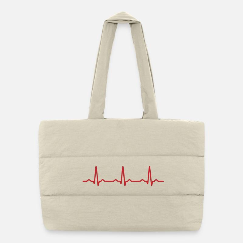 Seamless Red Ecg Heartbeat Pattern Puffer Shopping Bag