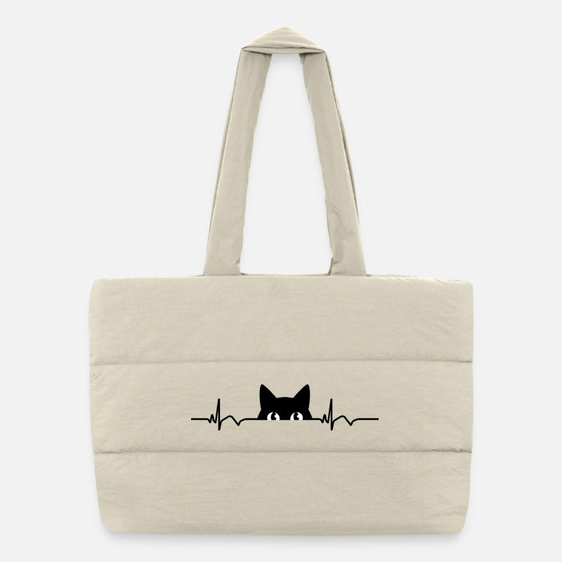Cat ECG Heart Rate Heartbeat Puffer Shopping Bag