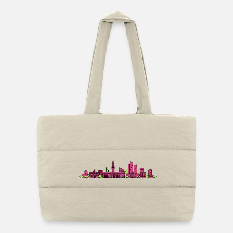 Lille City Skyline Belfry Modern Line Art Puffer Shopping Bag