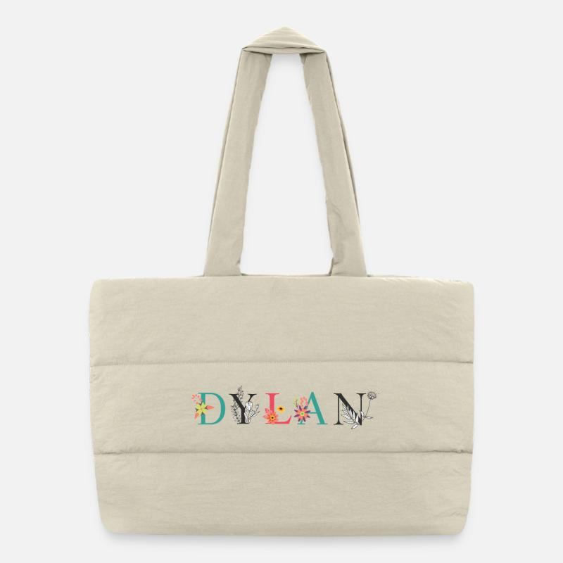 Art du nom DYLAN avec des fleurs brodées Sac shopping matelassé