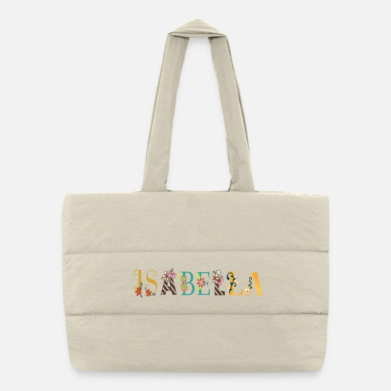 Prénom ISABELLA Art avec fleurs brodées Sac shopping matelassé