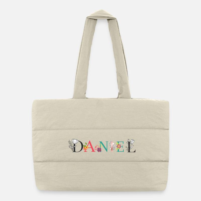 DANIEL Namenskunst mit Blumen bestickt Puffer-Einkaufstasche