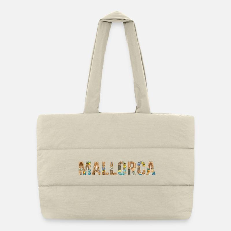 Typographie de Majorque avec architecture méditerranéenne Sac shopping matelassé