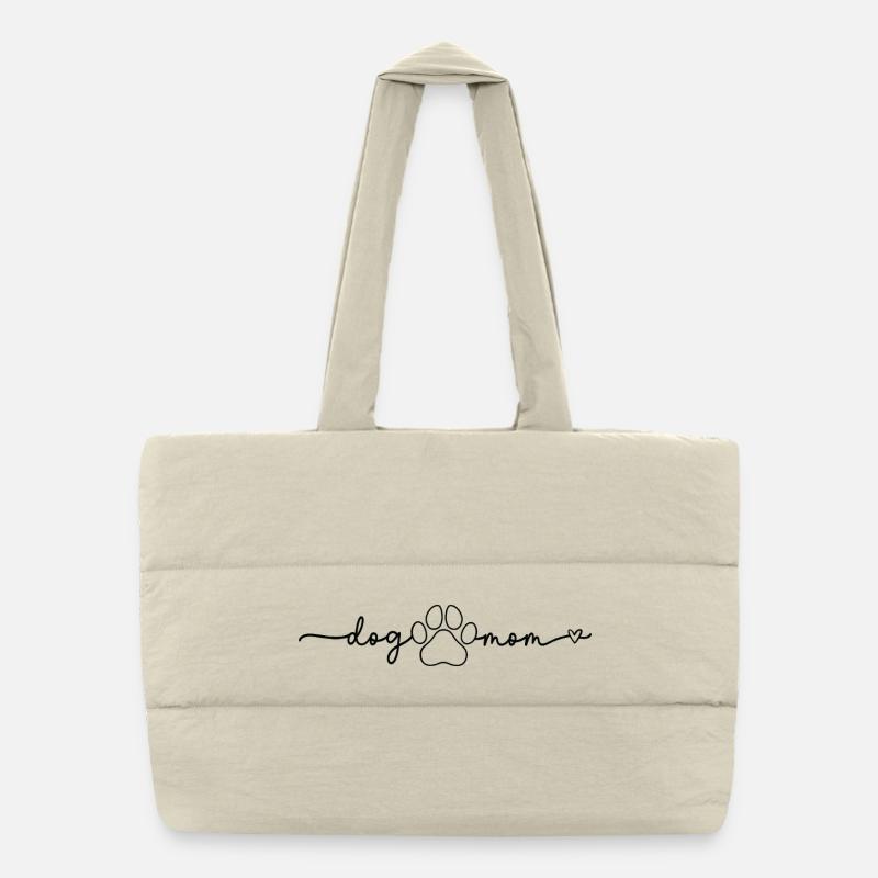 Dog Mom Paws Script Design Mom - Puffer Shopping Bag - natural