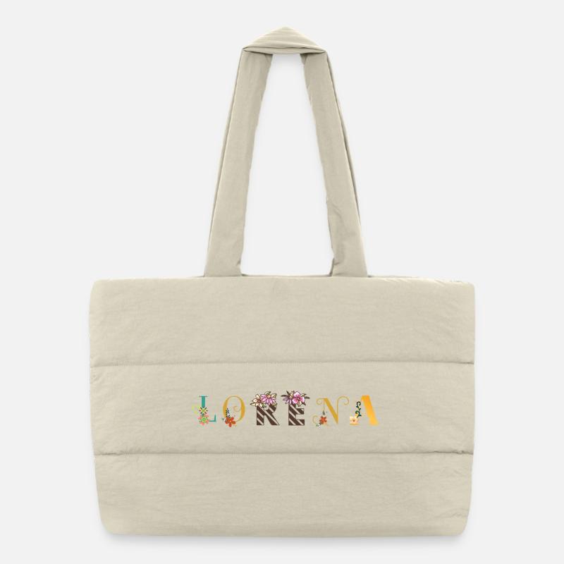 LORENA Name Art avec fleurs brodées Sac shopping matelassé