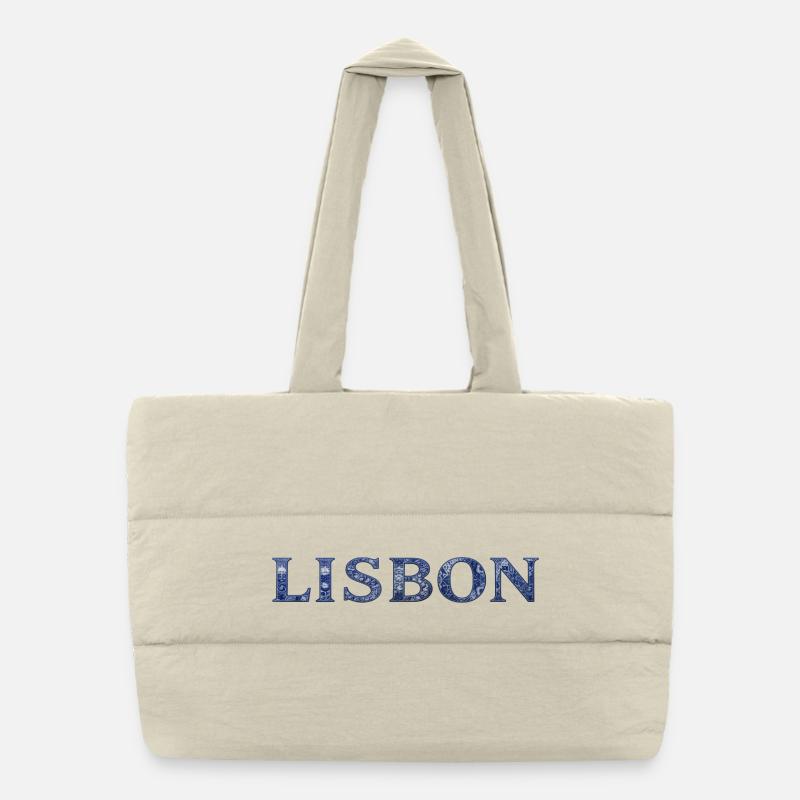 Lisbon Blue Ornament Lettering Puffer Shopping Bag