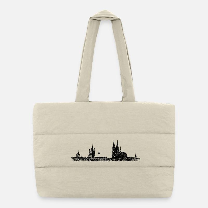 Stadt Köln Kölner Skyline (Vintage/Schwarz) - Puffer-Einkaufstasche - Naturweiß