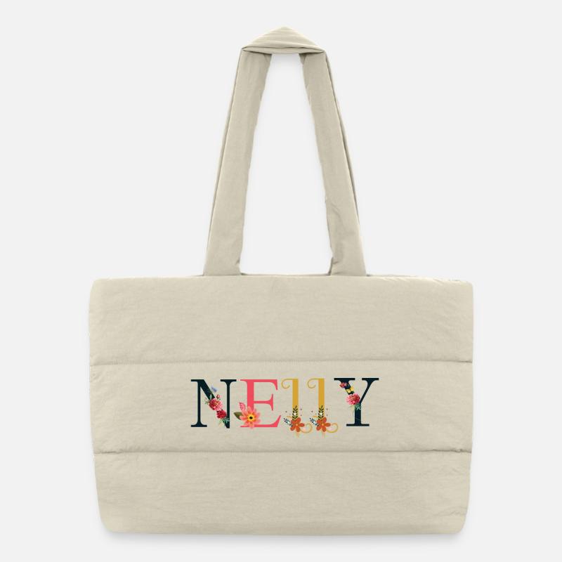 Nom NELLY décoré de fleurs Sac shopping matelassé