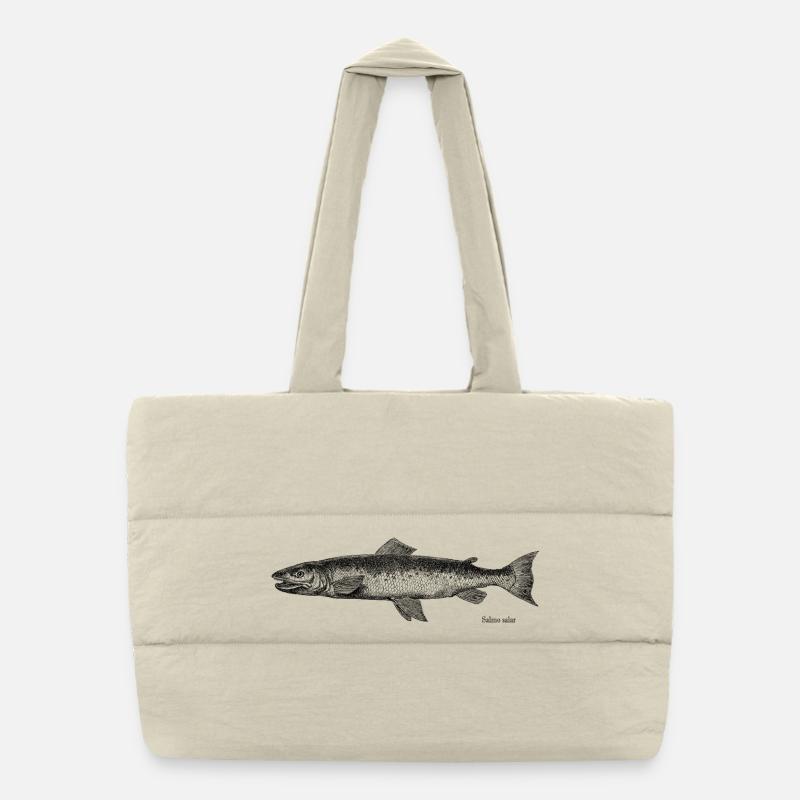 Salmon Engraving Puffer Shopping Bag