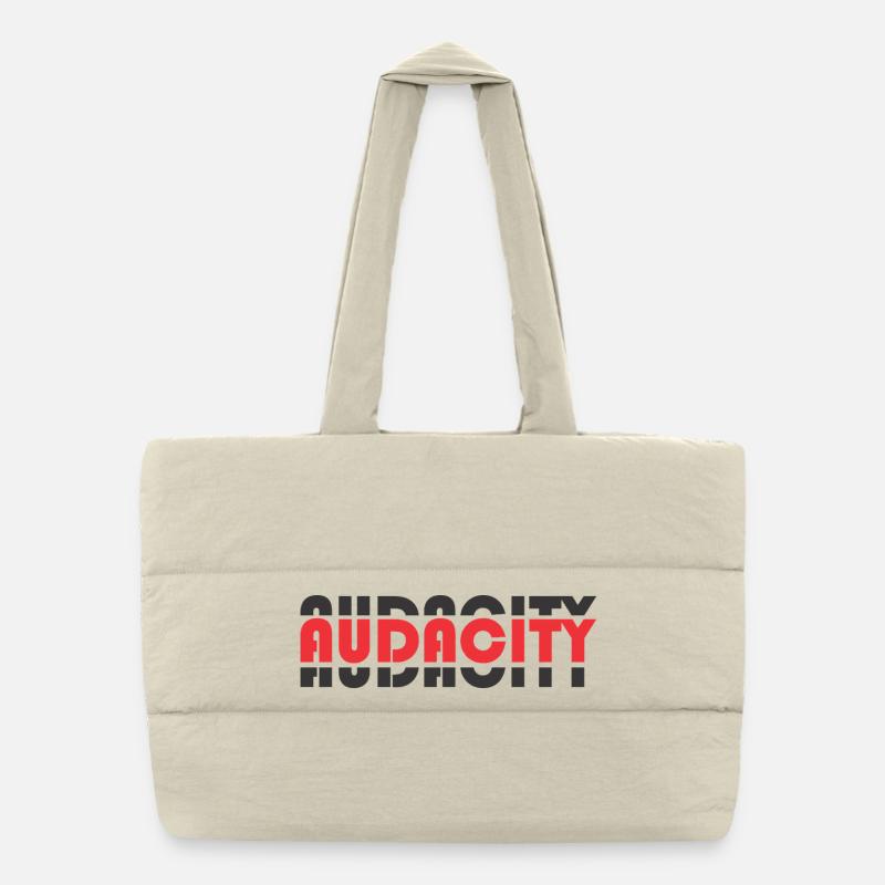 Audacity lettering in contrasting red Puffer Shopping Bag