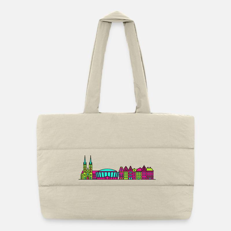 Wroclaw City Skyline Cathedral Moderne Linienkunst Puffer-Einkaufstasche