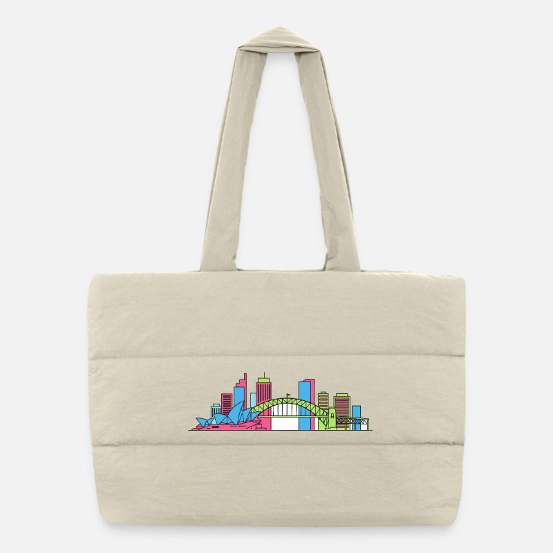 Sydney City Skyline Opera House Bridge Line Kunst - Puffer-Einkaufstasche - Naturweiß