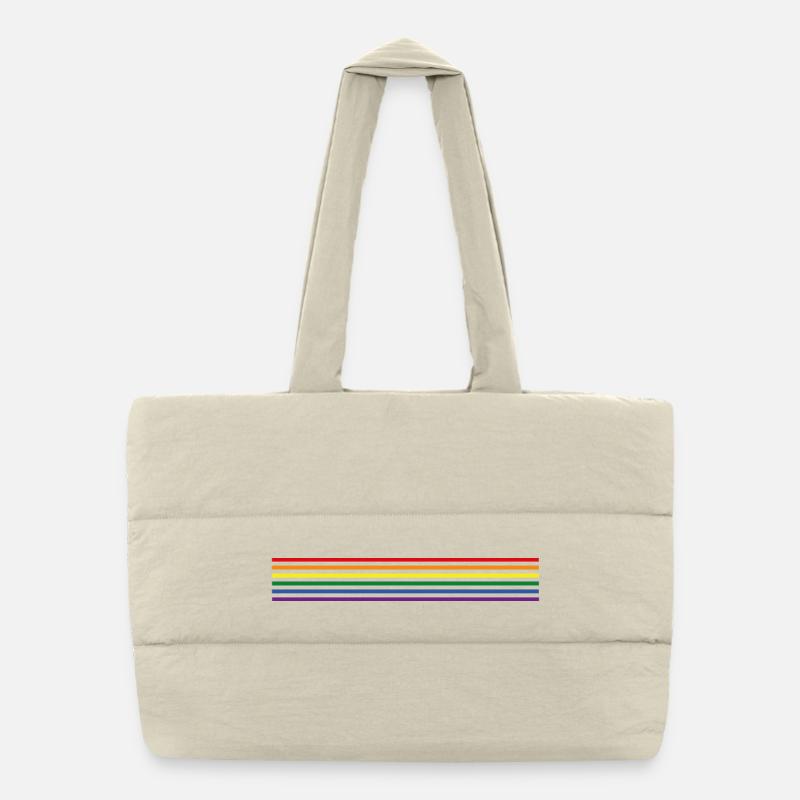 Regenbogen-Fahne (Streifen, minimalistisch) - Puffer-Einkaufstasche - Naturweiß
