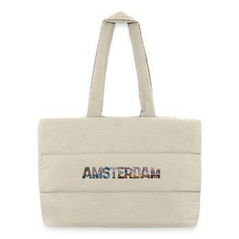 Amsterdam Cityscape Typo Collage - Puffer Shopping Bag - natural - Front