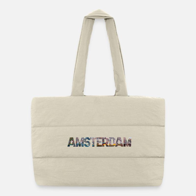 Amsterdam Cityscape Typo Collage Puffer Shopping Bag