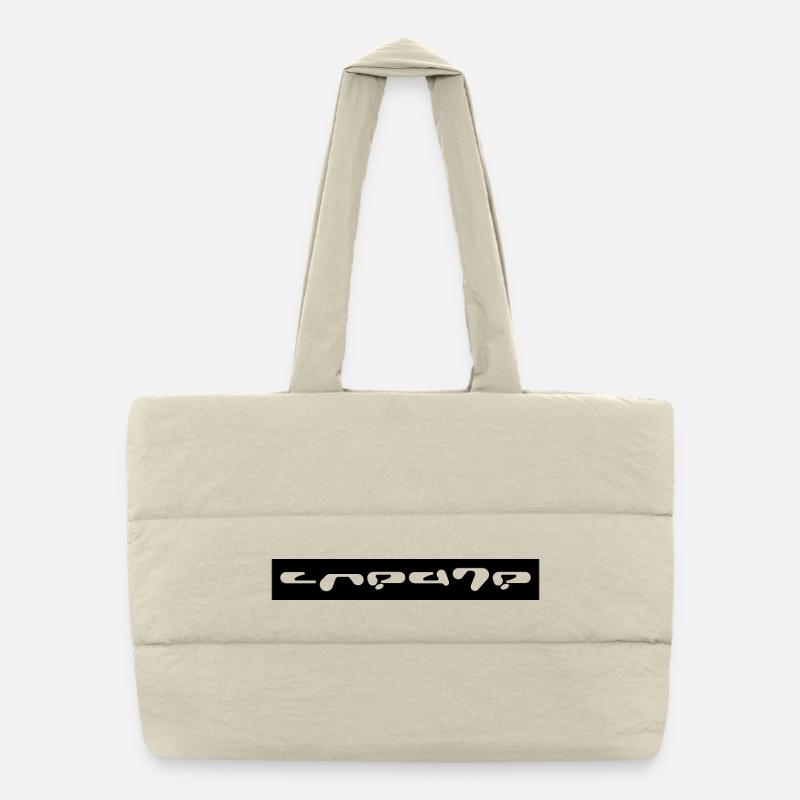 Fantasy font white on black graphic description Puffer Shopping Bag