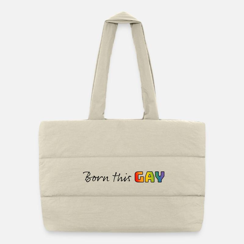 Rainbow born this gay Puffer Shopping Bag