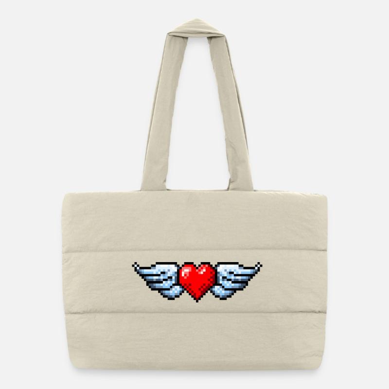 Retro Pixel Art Winged Heart Puffer-Einkaufstasche