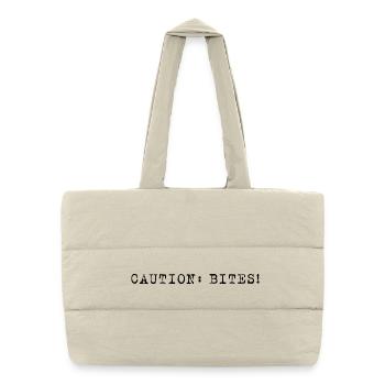 Caution: Bites! – Clear minimalist announcement - Puffer Shopping Bag - natural - Front