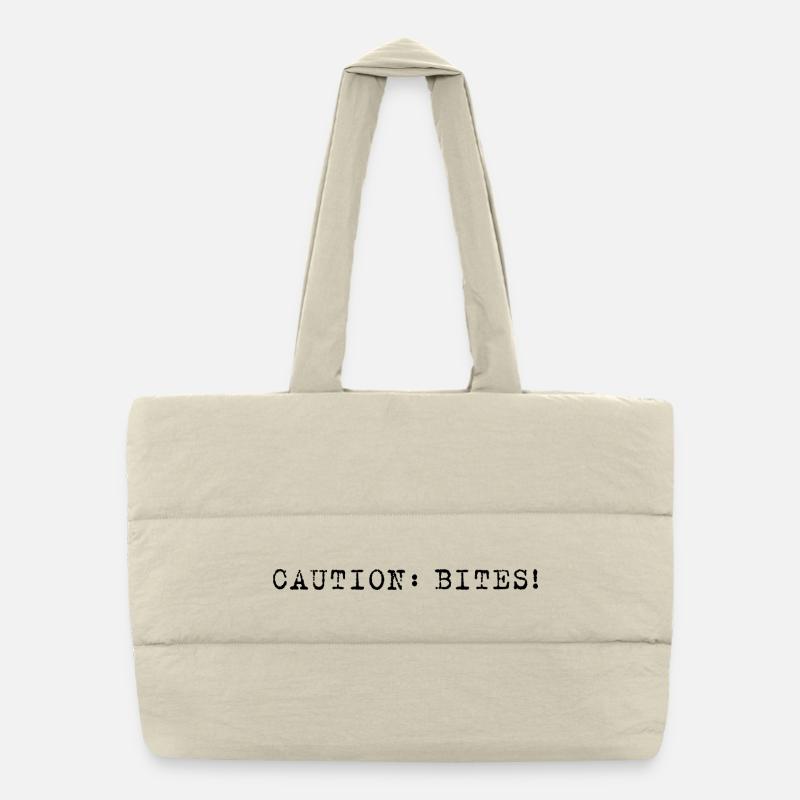 Caution: Bites! – Klare minimalistische Ansage Puffer-Einkaufstasche