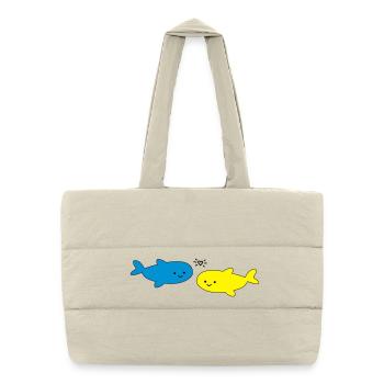 Fröhliche Fische Blau Gelb - Puffer-Einkaufstasche - Naturweiß - Vorne