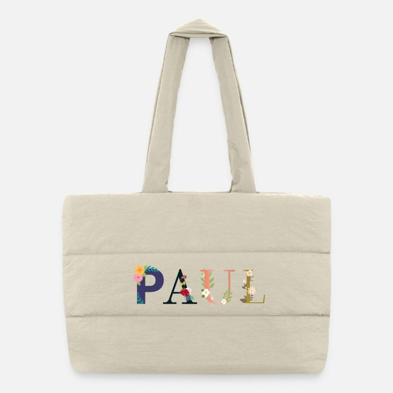Le nom de PAUL est décoré de fleurs - Sac shopping matelassé - blanc naturel