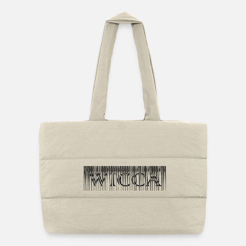 Lettering Witch Design Black Puffer Shopping Bag