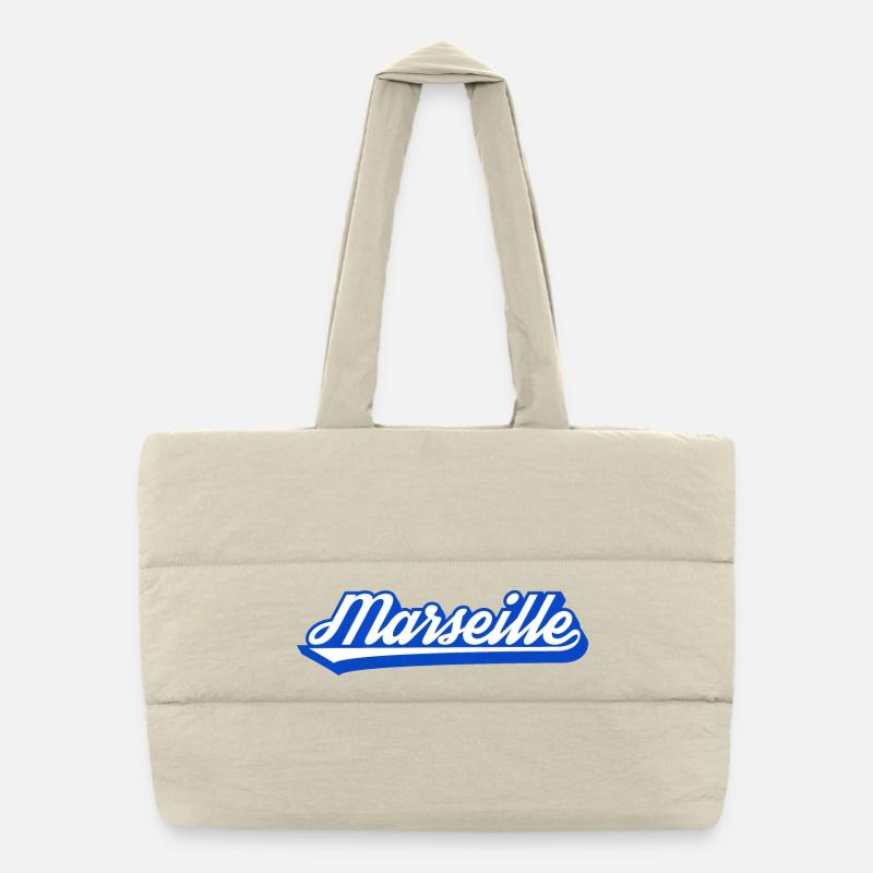 Marseille Rétro Blue Script - Sac shopping matelassé - blanc naturel