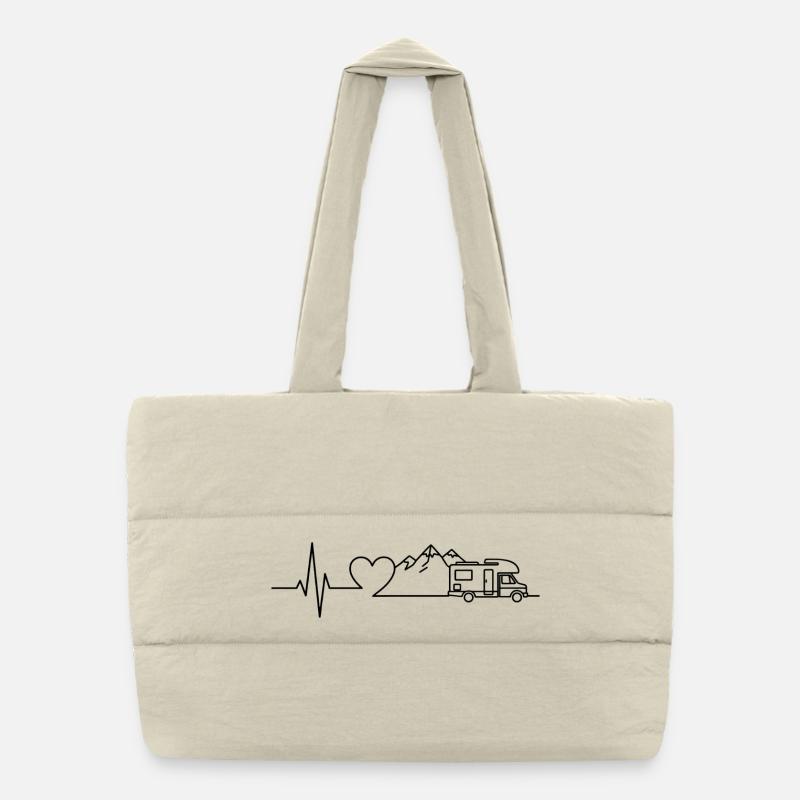 Camping Herzschlag Wohnwagen – Line Art Design Puffer-Einkaufstasche