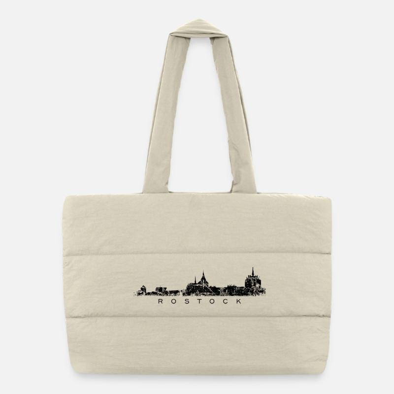 Rostocker Skyline (Vintage Schwarz) Rostock - Puffer-Einkaufstasche - Naturweiß