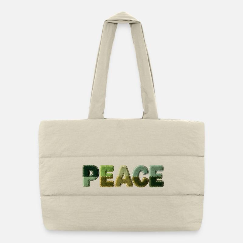 Peace Schriftzug Patchwork Look 70er Stil Puffer-Einkaufstasche