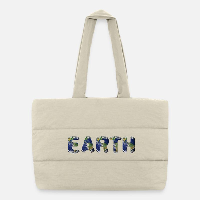 Vibrant Earth Globe Pattern Puffer Shopping Bag