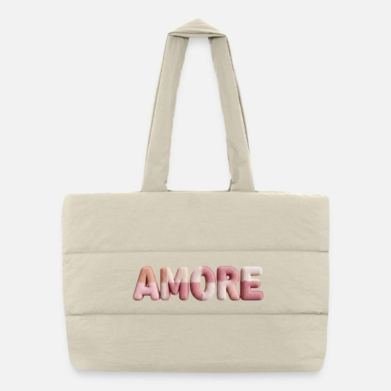 Amore Romantisches Schrift Design Patchwork Puffer-Einkaufstasche
