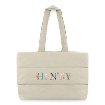 Art du nom HENRY avec fleurs brodées - Sac shopping matelassé - blanc naturel - Devant