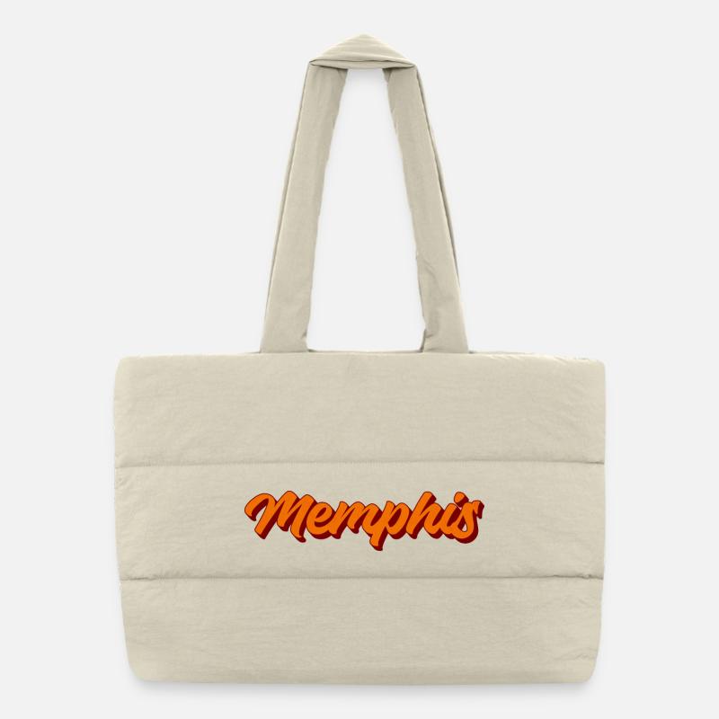 Memphis Lettering Retro Orange Design Puffer Shopping Bag