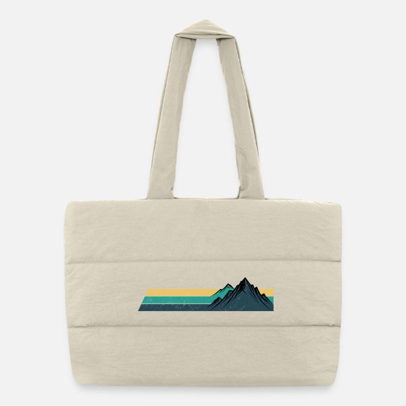 Retro Mountain Sunset Stripes Puffer Shopping Bag