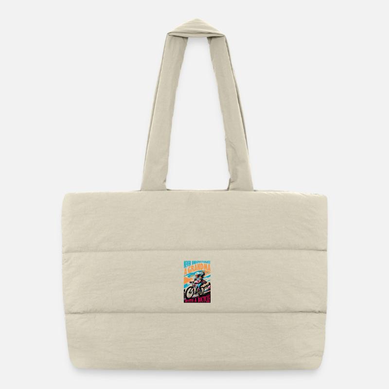 Vibrant Grandma Bicycle Adventure Design Puffer Shopping Bag