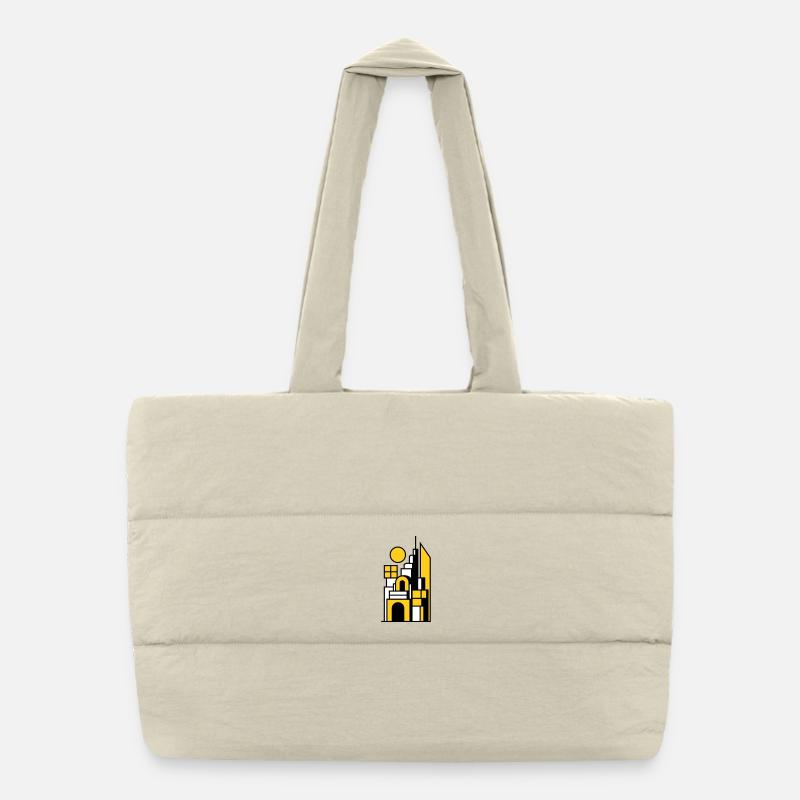 Abstract Cityscape in Yellow Black Puffer Shopping Bag