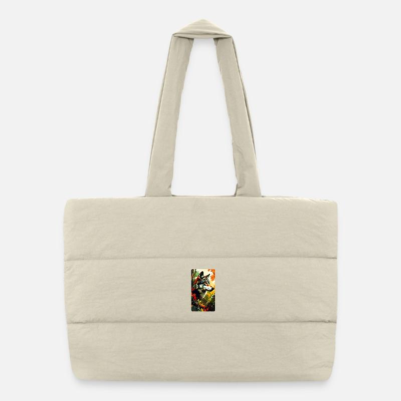 Loup en automne (vue à droite) Sac shopping matelassé