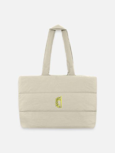 Minimalist Cross Crosses Laurel Wreath Crucifix - Puffer Shopping Bag - natural