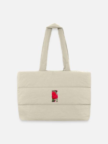 Red Rose - Puffer Shopping Bag - natural