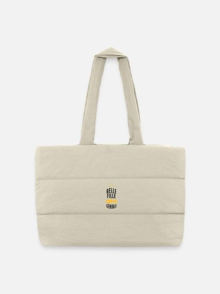 belle-fille / beau-fils / beau fils / belle fille - Sac shopping matelassé - blanc naturel