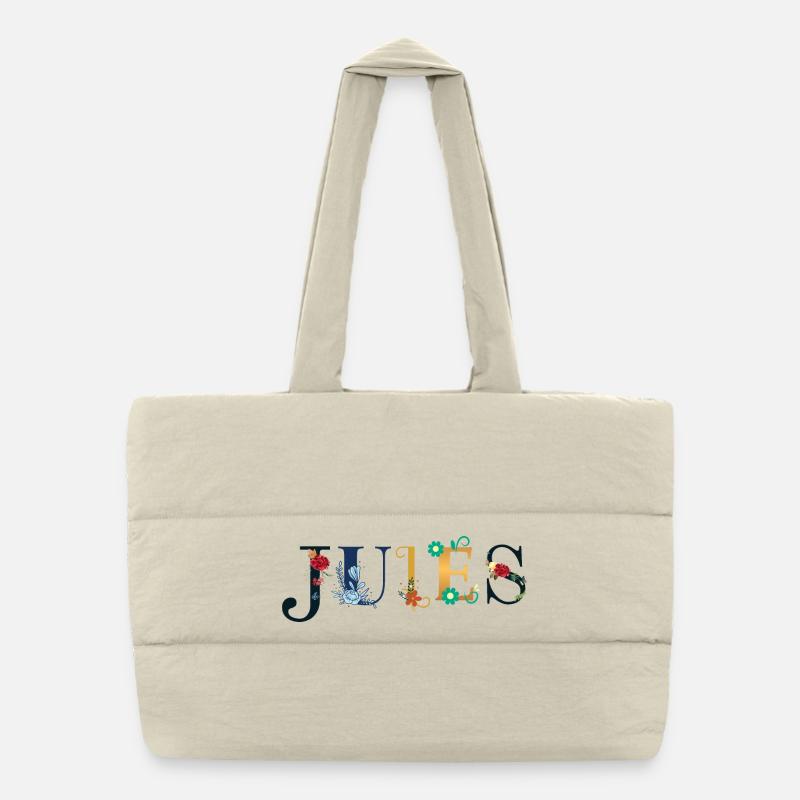 JULES Name mit Blumen geschmückt Puffer-Einkaufstasche