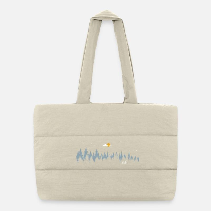 Moonlit Forest Bicycle Scene - Puffer Shopping Bag - natural