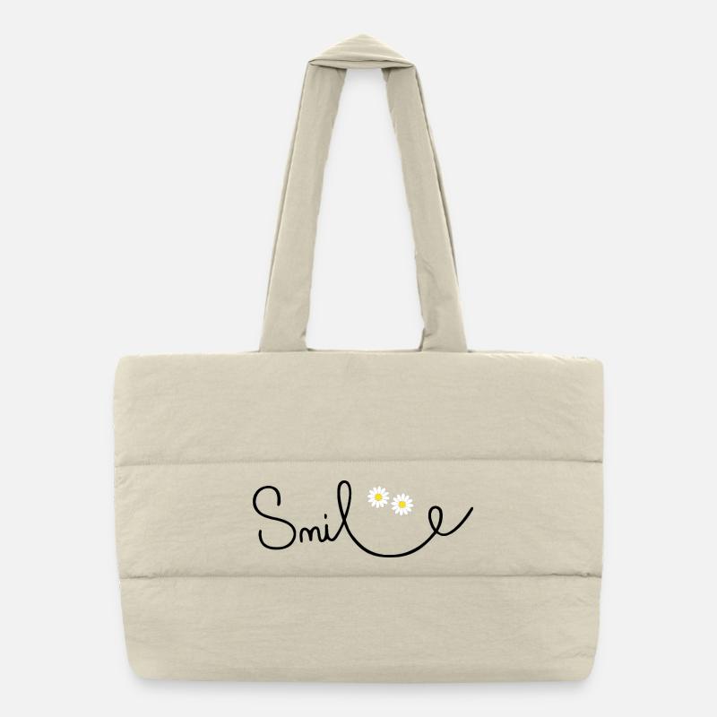 Flowery smile in cursive script Puffer Shopping Bag