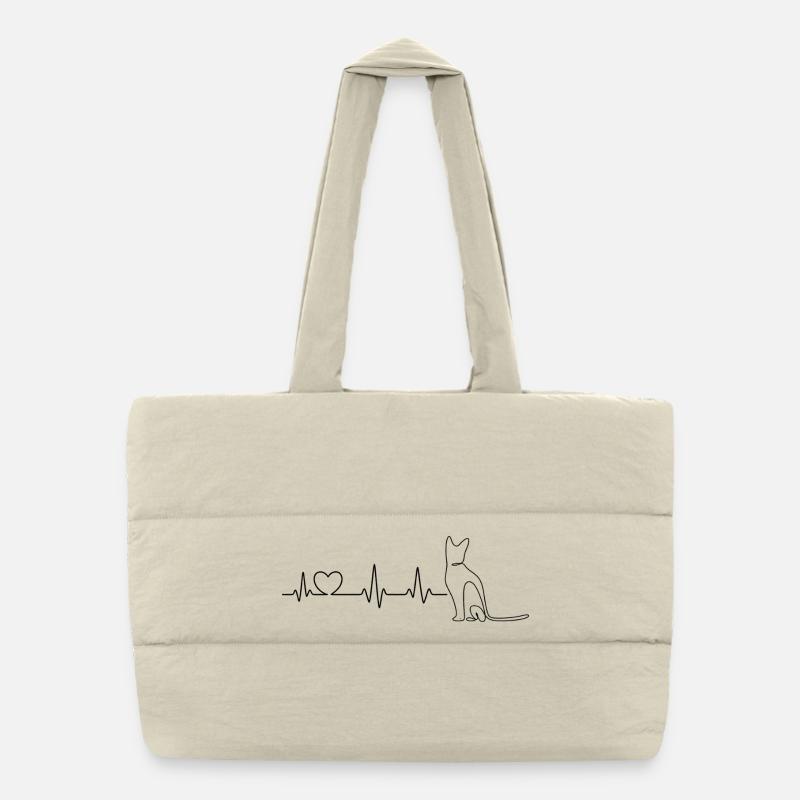 Katze Herzschlag – Line Art Design - Puffer-Einkaufstasche - Naturweiß