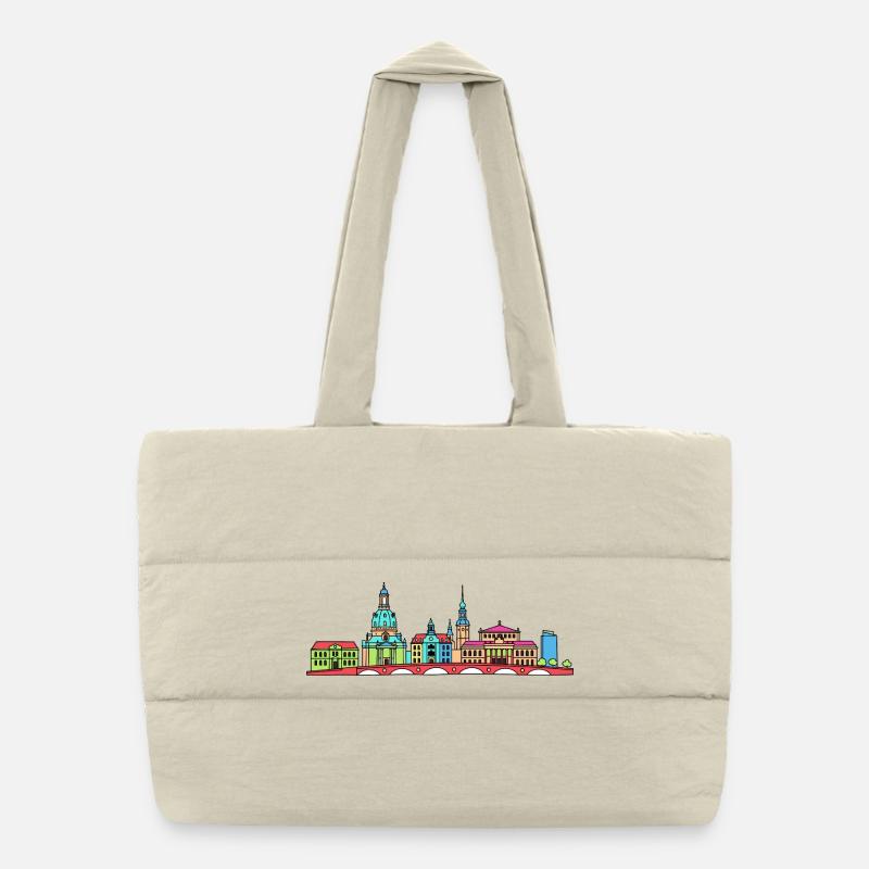 Dresdener Stadtskyline Frauenkirche Linienkunst Puffer-Einkaufstasche