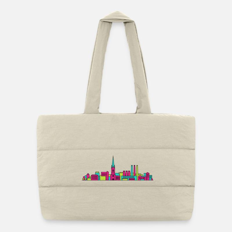 Vasteras City Skyline Cathedral Modern Line Art Puffer Shopping Bag